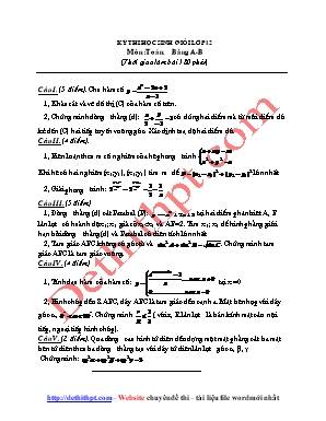 Đề thi học sinh giỏi môn Toán Lớp 12 - Bảng A-B (Có đáp án)